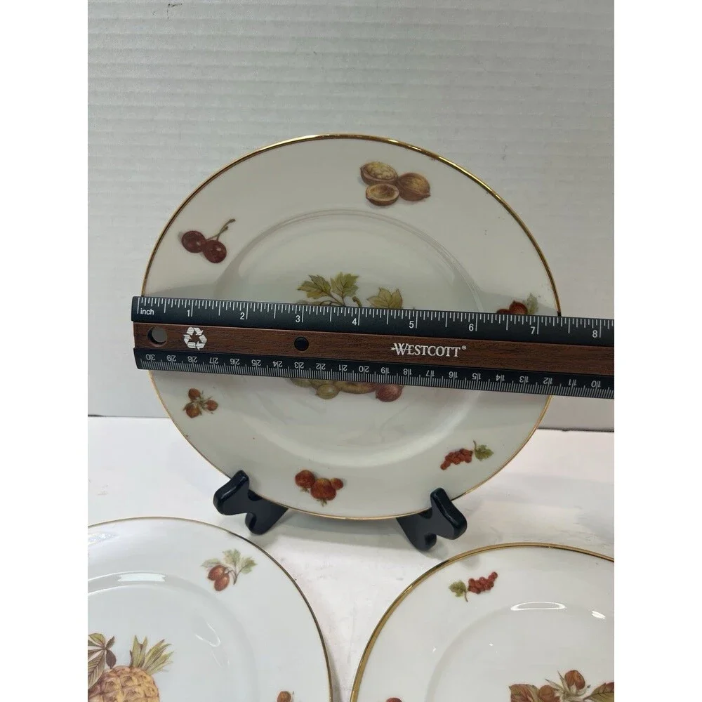 Vintage JKW Bavaria Germany Porcelain Set of 3 Fruit Design Plates Gold Rim